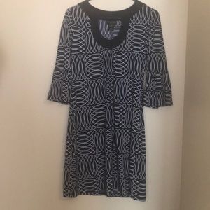 Navy and white, ruffle sleeve dress